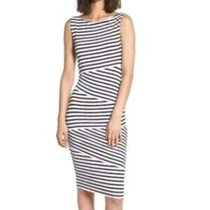 bailey 44 layered column dress Bailey 44 Sleeveless Layered Stripe Fitted Column Dress Small White Black